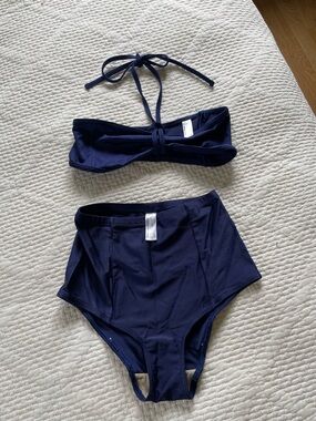 NavyHigh-Waist Bikini Set - Bandeau Top & High-Rise Bottoms